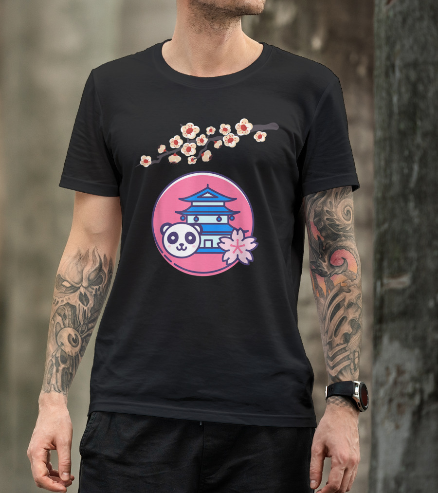 Cherry Blossom Festival Sakura Flower Japanese Panda Pagoda T-Shirt