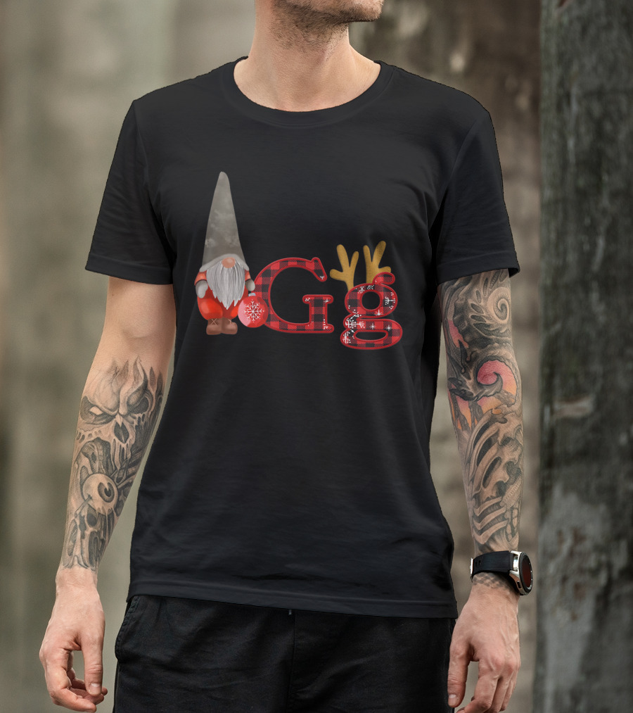 Christmas Gnomes Gg Red Plaid Reindeer Antlers Snowflake T-Shirt