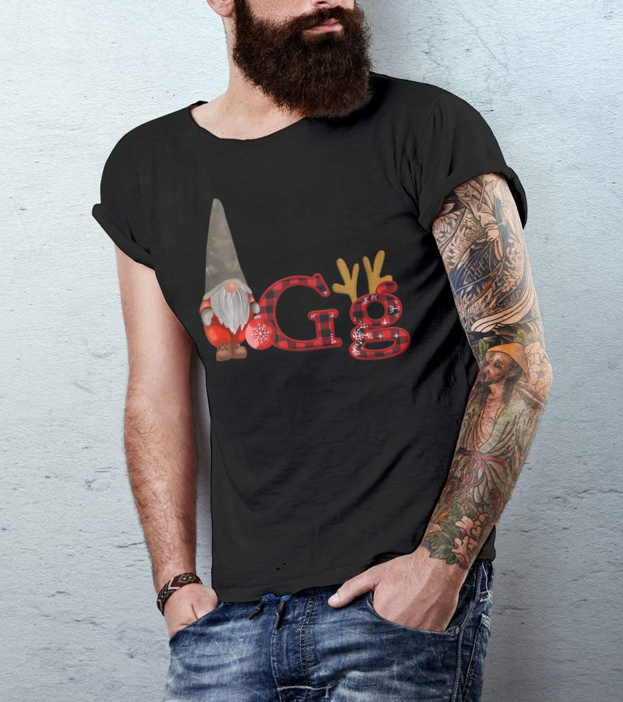 Christmas Gnomes Gg Red Plaid Reindeer Antlers Snowflake T-Shirt