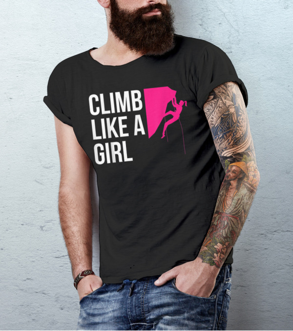 Climb Like A Girl Women's Rock Climbing Iconic Pink T-Shirt