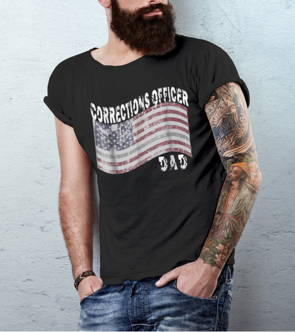 Corrections Officer Dad Distressed American Flag T-Shirt
