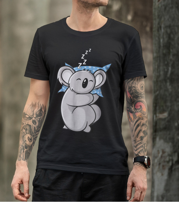 Cute Koala Bear Lazy Sleeping Animal With Blue Polka Dot Pillow T-Shirt