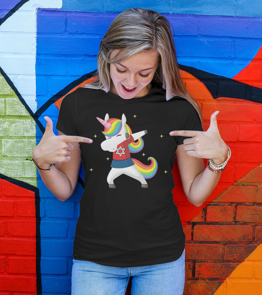 Unicorn Dabbing Star Of David Jewnicorn Rainbow Mane T-Shirt