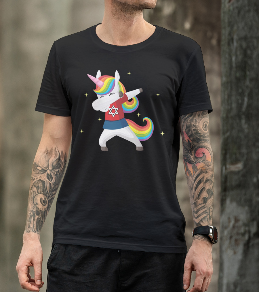 Unicorn Dabbing Star Of David Jewnicorn Rainbow Mane T-Shirt