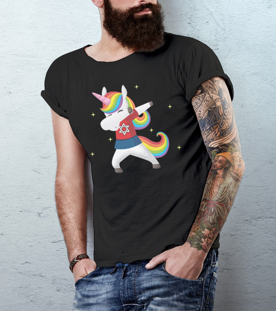Unicorn Dabbing Star Of David Jewnicorn Rainbow Mane T-Shirt