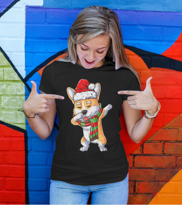 Corgi Santa Dabbing Christmas Girls Scarf T-Shirt