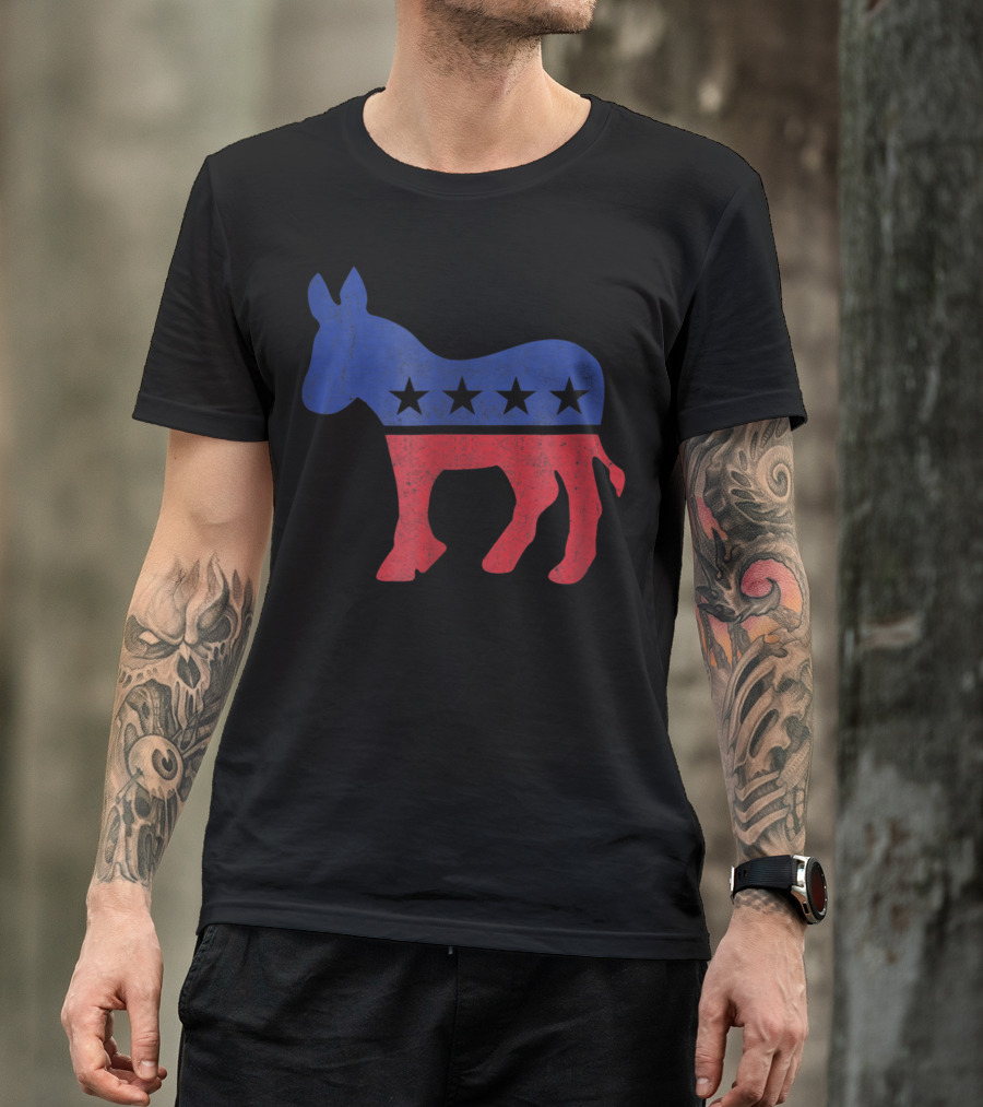 Democrat Donkey Vintage Look Democratic Supporter Iconic Red Blue Star T-Shirt