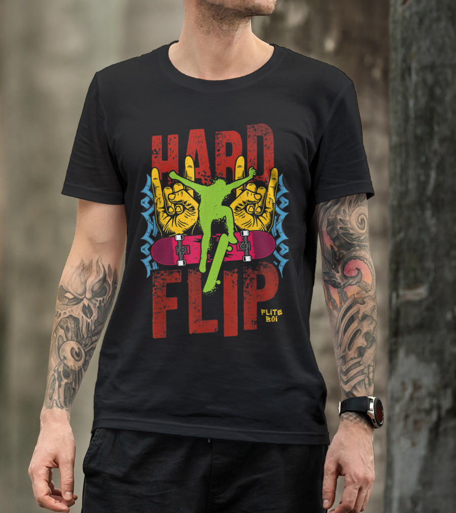 Flite Boi Skateboards Hard Flip Rock Hands Iconic Trick T-Shirt