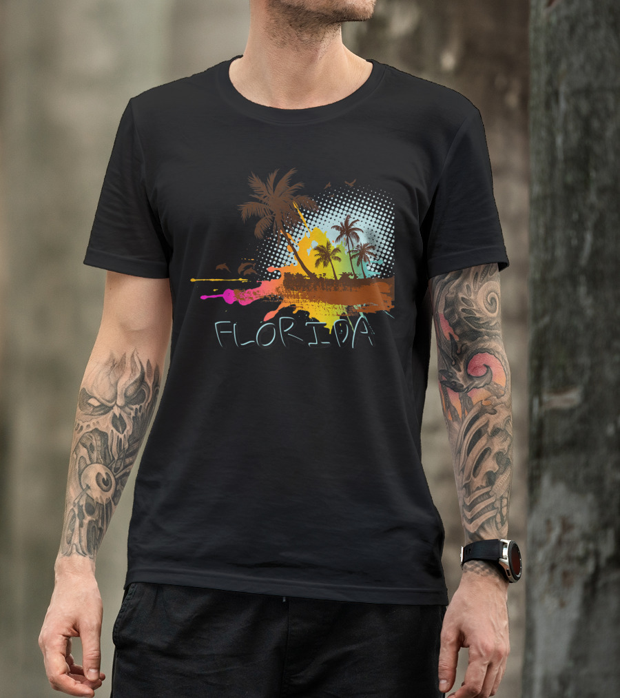 Florida Beach Vacation With Colorful Palm Tree Splash Art Ocean Lovers T-Shirt