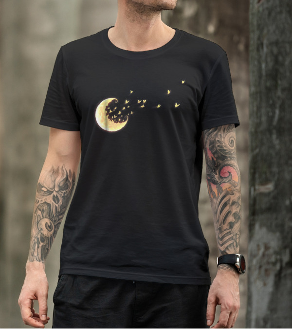 Flying Butterflies From Rainbow Crescent Moon T-Shirt