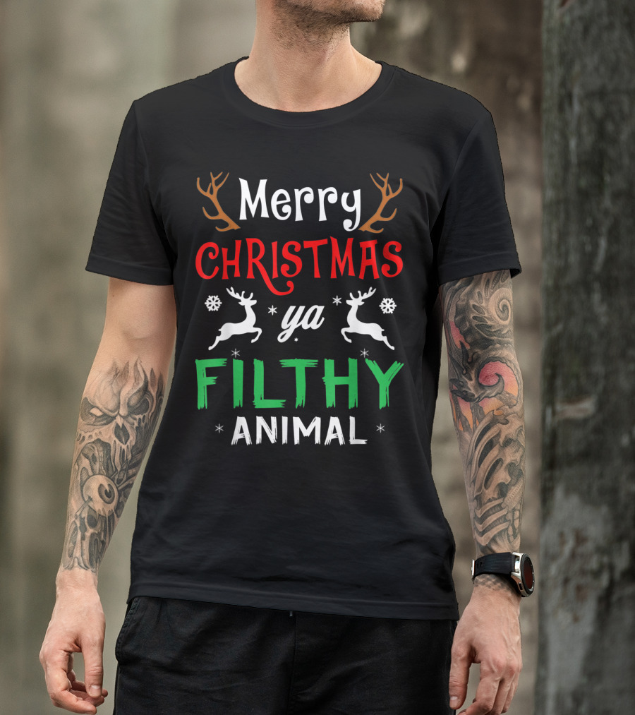 Merry Christmas Ya Filthy Animal Funny Alone At Home Movies T-Shirt