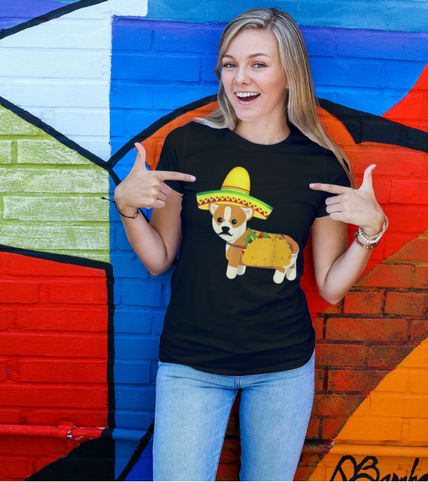 Cinco De Mayo Fiesta Corgi With Sombrero And Taco T-Shirt
