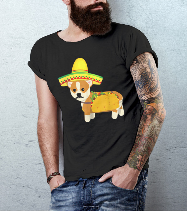 Cinco De Mayo Fiesta Corgi With Sombrero And Taco T-Shirt