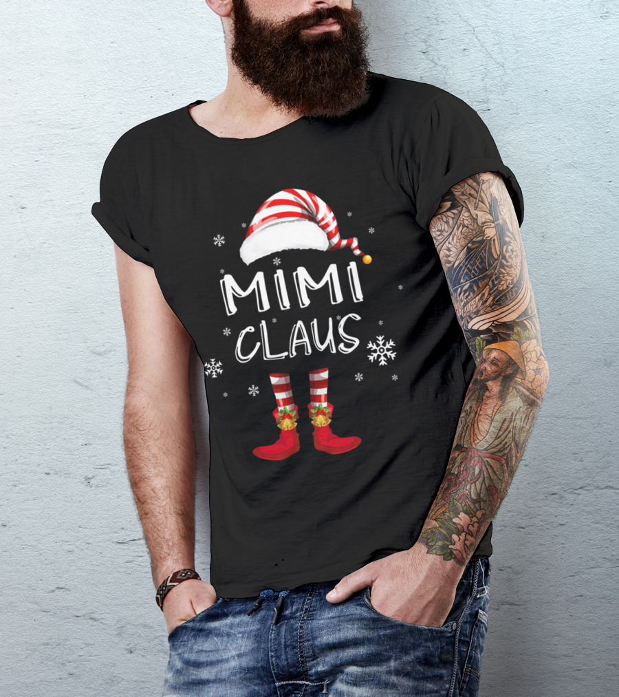 Mimi Claus Santa Hat Elf Boots Snowflakes Grandma T-Shirt