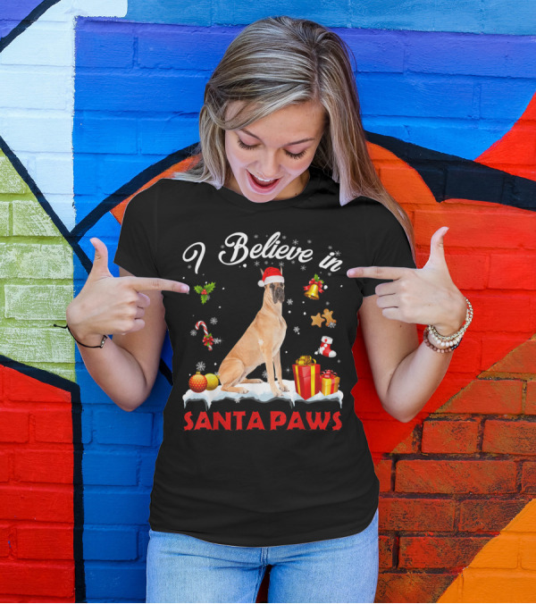 I Believe In Santa Paws Great Dane Christmas Decor T-Shirt