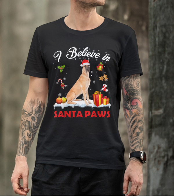 I Believe In Santa Paws Great Dane Christmas Decor T-Shirt