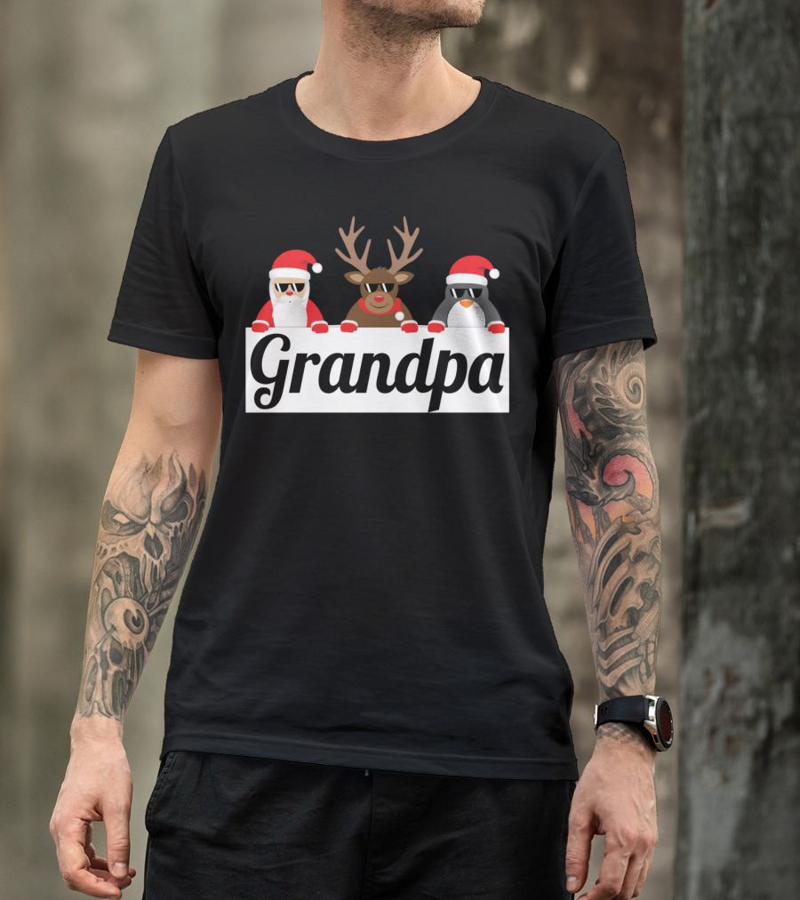 Grandpa Christmas Santa Reindeer Penguin Matching Family Holiday T-Shirt
