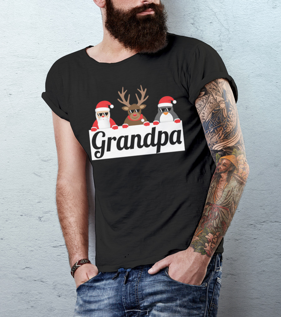 Grandpa Christmas Santa Reindeer Penguin Matching Family Holiday T-Shirt