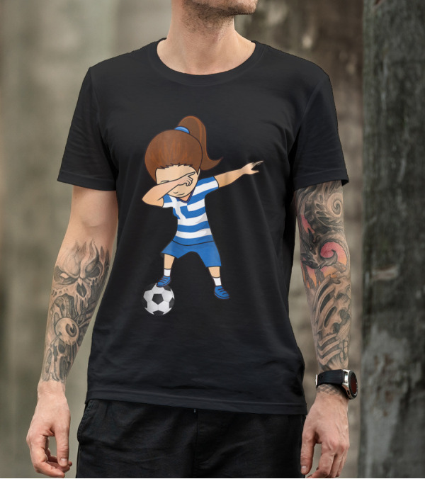 Greece Girl Dabbing On Soccer Ball Greek Football Player T-Shirt