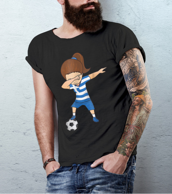 Greece Girl Dabbing On Soccer Ball Greek Football Player T-Shirt
