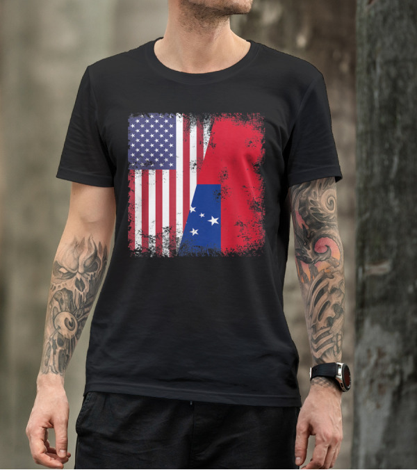Half Samoan Flag Vintage Samoa USA Distressed American And Samoan Flags T-Shirt
