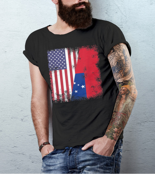 Half Samoan Flag Vintage Samoa USA Distressed American And Samoan Flags T-Shirt