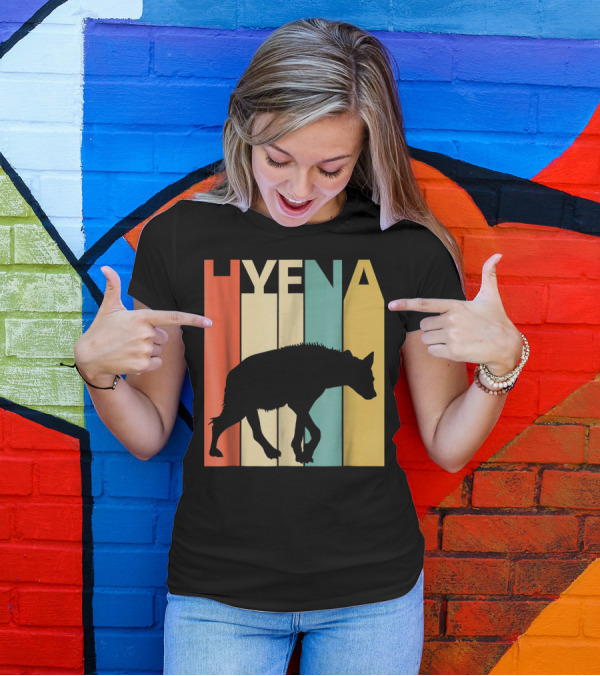 Hyena Retro Silhouette Vintage Stripes T-Shirt