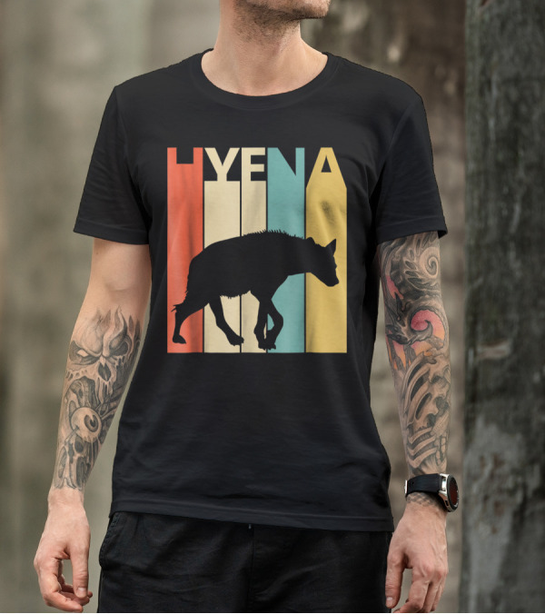 Hyena Retro Silhouette Vintage Stripes T-Shirt