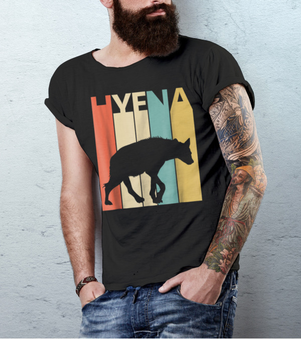Hyena Retro Silhouette Vintage Stripes T-Shirt
