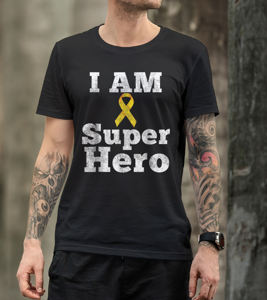 I Am Super Hero Yellow Ribbon Cancer Awareness T-Shirt