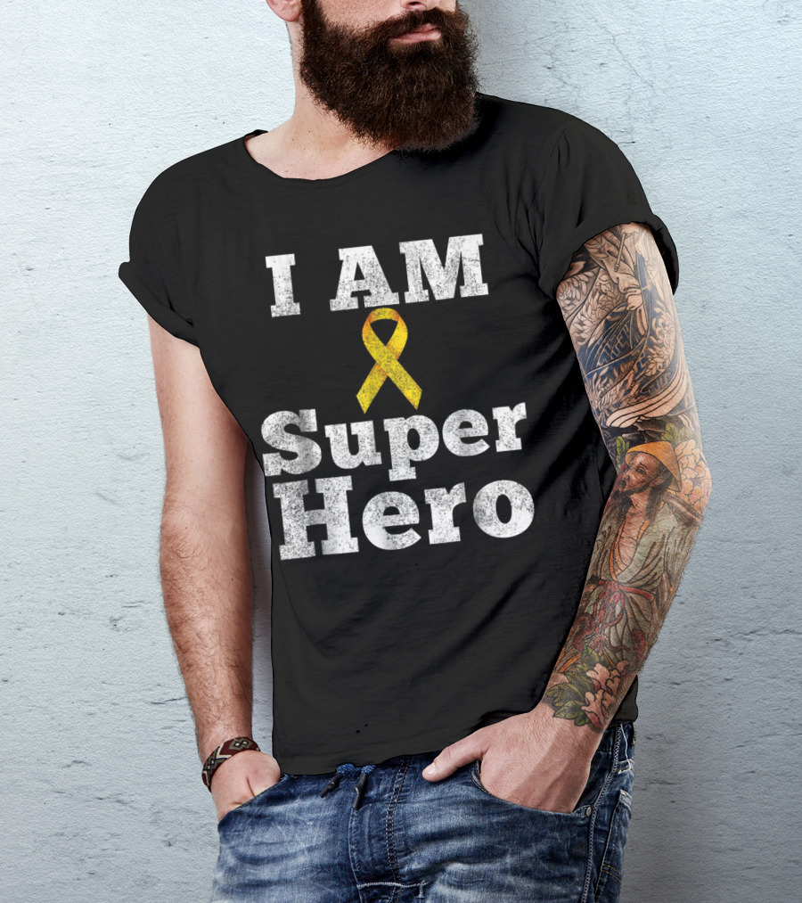 I Am Super Hero Yellow Ribbon Cancer Awareness T-Shirt