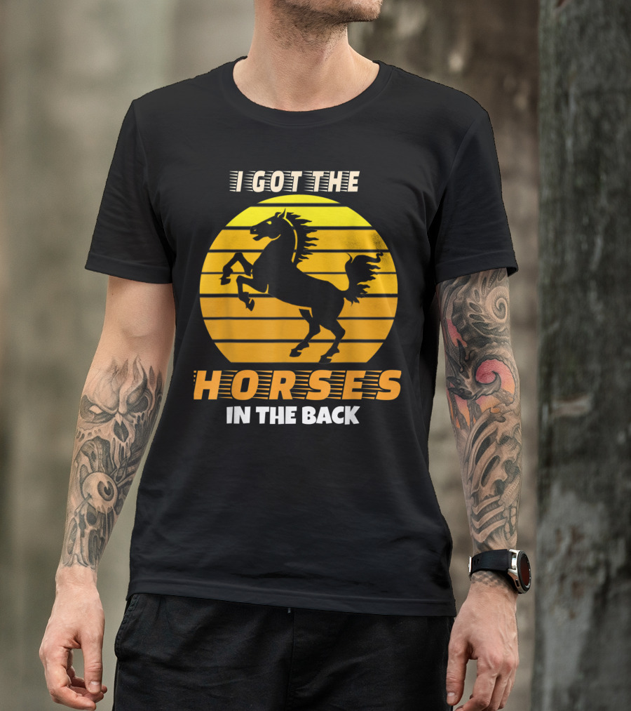 I Got The Horses In The Back Rearing Stallion Sunset T-Shirt
