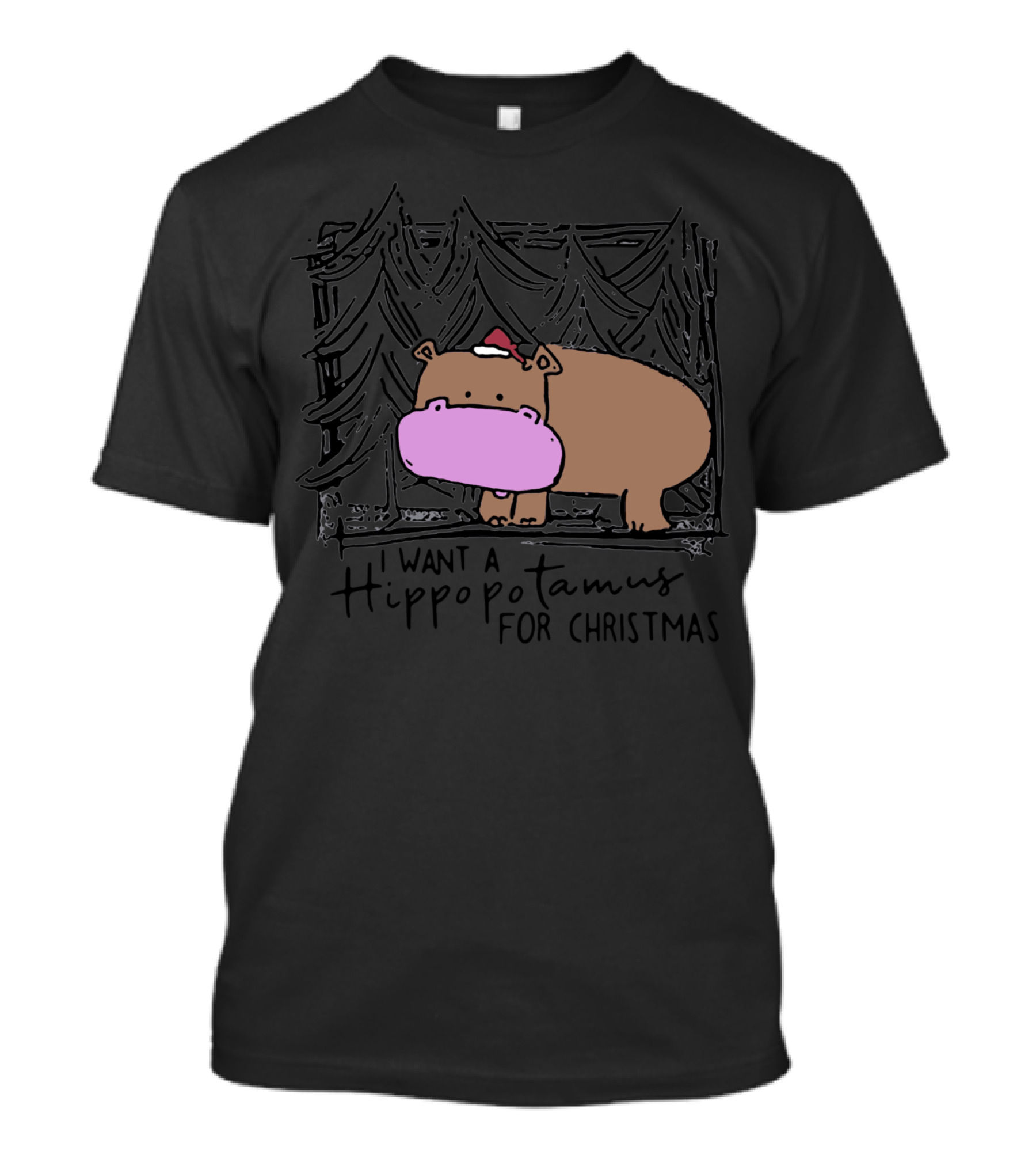 I Want A Hippopotamus For Christmas Hippo Santa Hat Festive T-Shirt