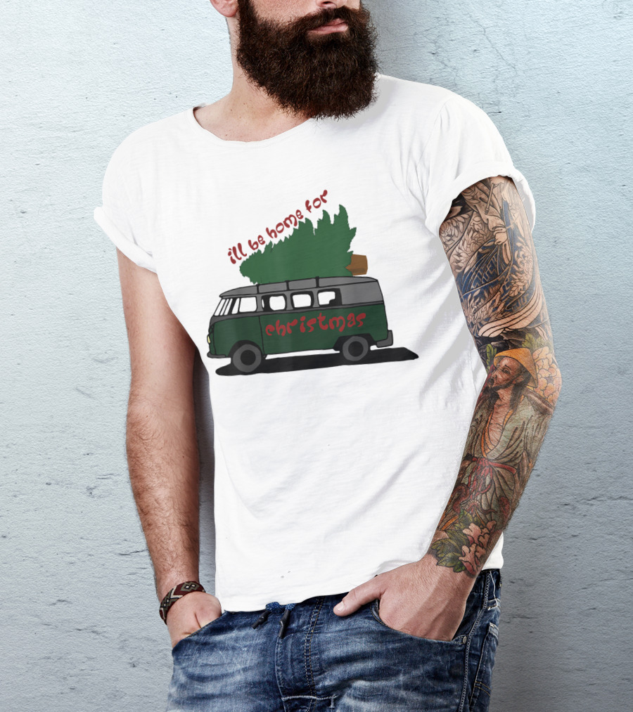 I'll Be Home For Christmas Van With Green Tree T-Shirt