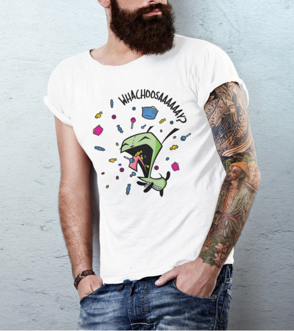 Whachoosaay Invader Zim Gir With Candy And Cupcakes T-Shirt