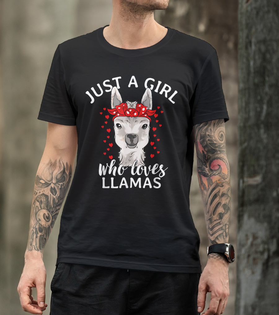 Just A Girl Who Loves Llamas With Hearts And Red Bow T-Shirt