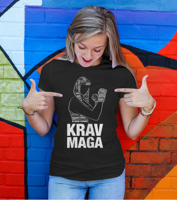 Krav Maga Woman Martial Arts Self Defence Straight Punch Elbow Strike Fist Techniques T-Shirt