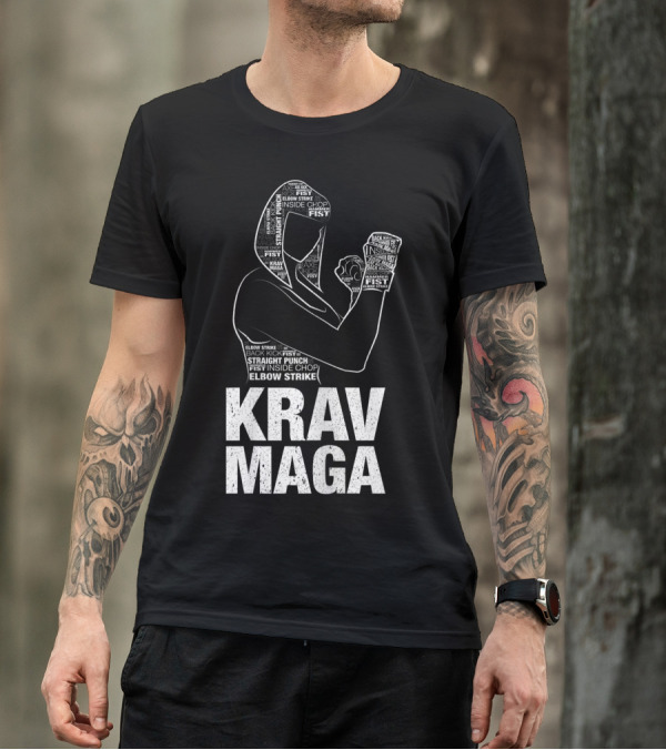 Krav Maga Woman Martial Arts Self Defence Straight Punch Elbow Strike Fist Techniques T-Shirt
