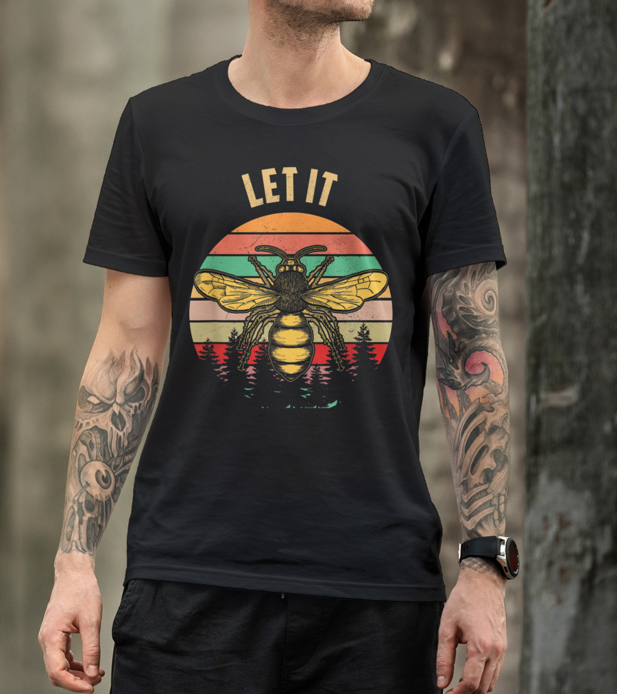 Let It Bee Vintage Beekeeper Retro Forest Stripes T-Shirt