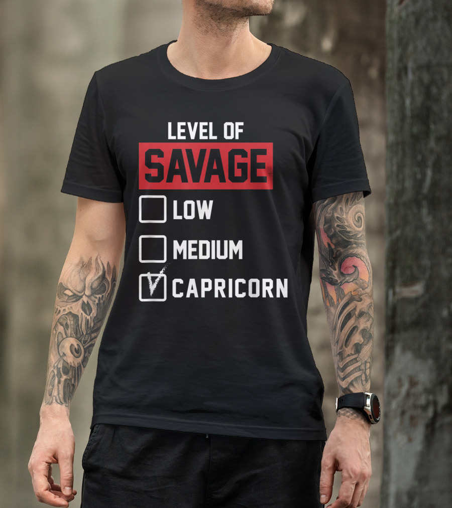 Level Of Savage Capricorn Checked Box Low Medium T-Shirt