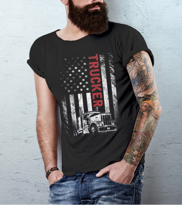 Trucker American Flag Vintage Truck Mens T-Shirt