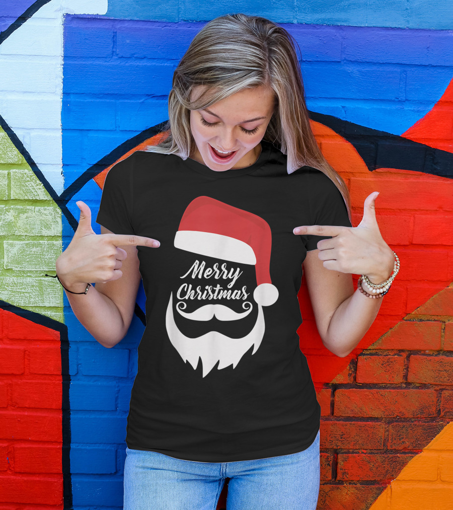 Merry Christmas Bearded Santa With Red Hat T-Shirt