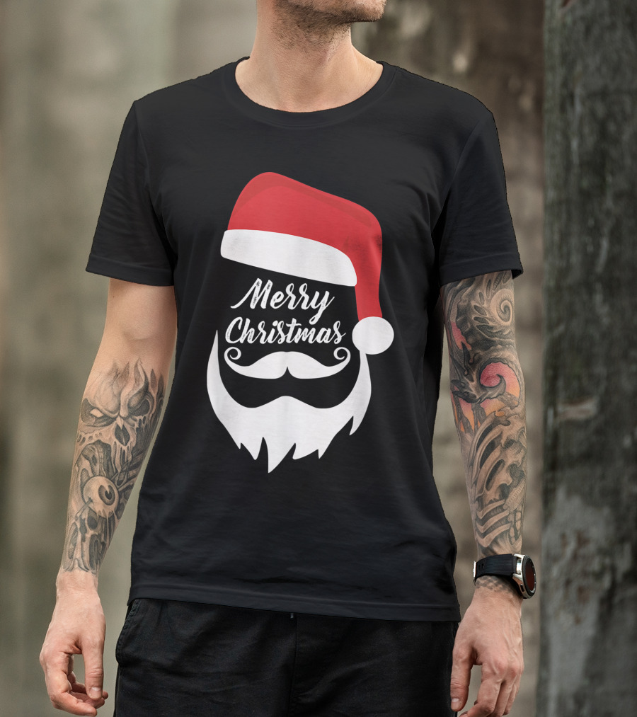 Merry Christmas Bearded Santa With Red Hat T-Shirt