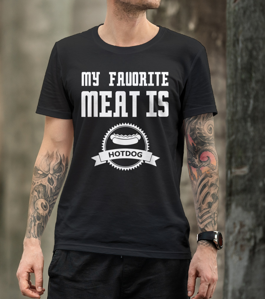My Favorite Meat Is Hotdog Emblem With Iconic Sausage T-Shirt