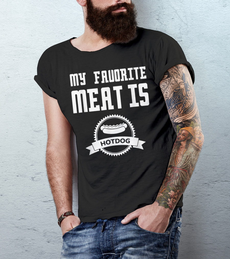 My Favorite Meat Is Hotdog Emblem With Iconic Sausage T-Shirt