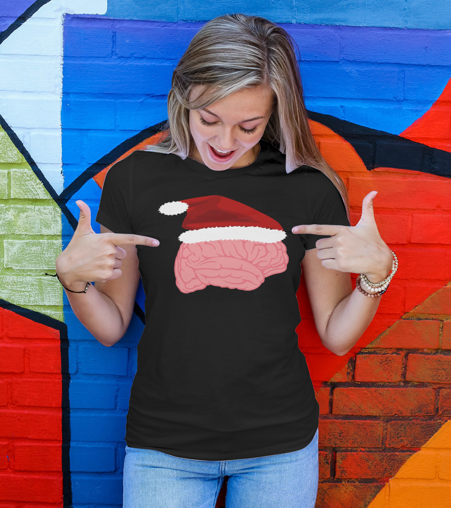 Neurologist Christmas Brain Surgeon Holiday Santa Hat Brain T-Shirt