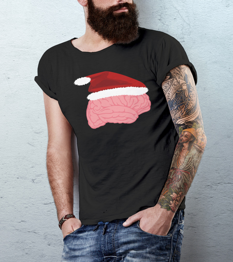 Neurologist Christmas Brain Surgeon Holiday Santa Hat Brain T-Shirt