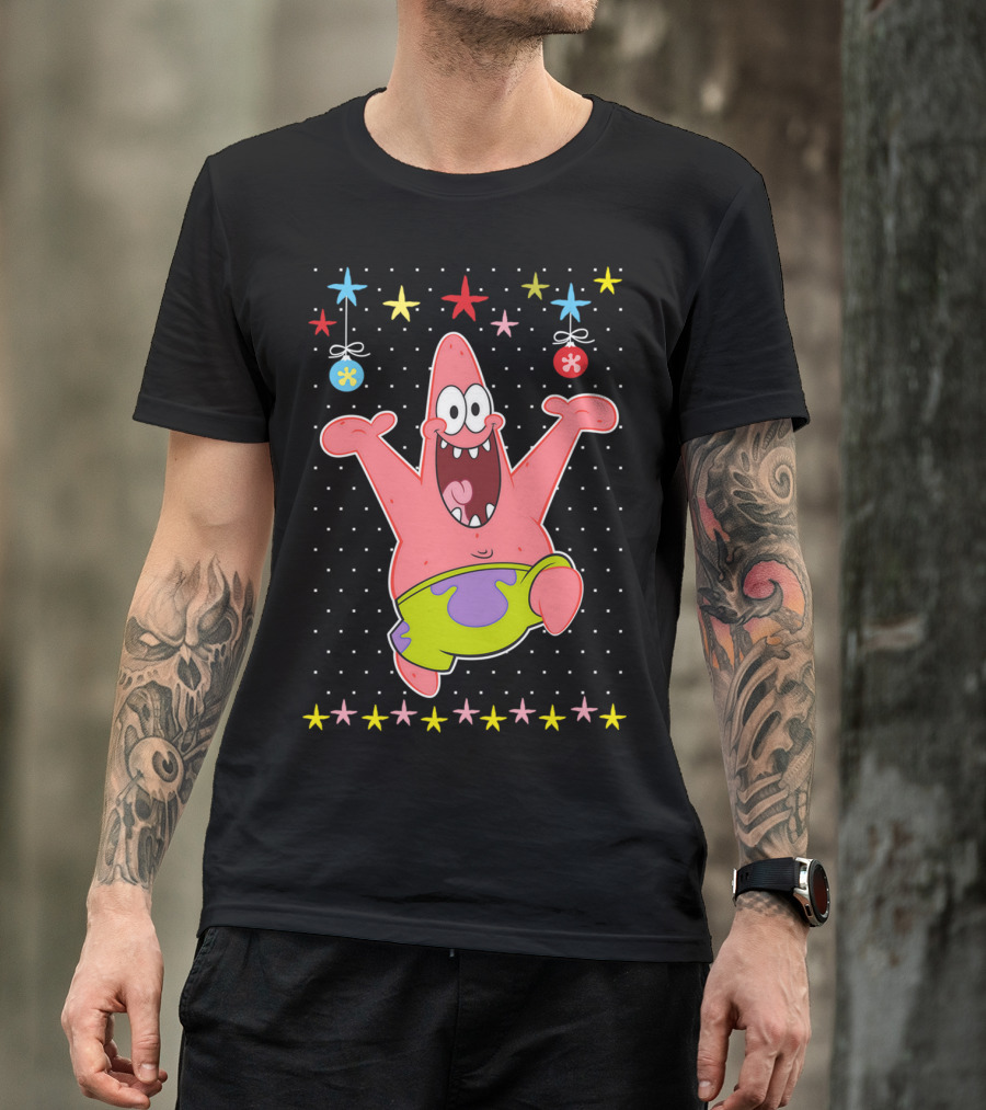 Patrick Star Festive Jumping Celebration Stars Nickelodeon Spongebob Squarepants T-Shirt