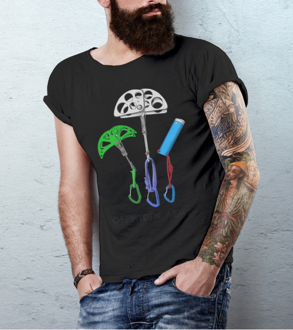 Offwidth Army Rock Climbing Gear Camming Devices And Nuts T-Shirt