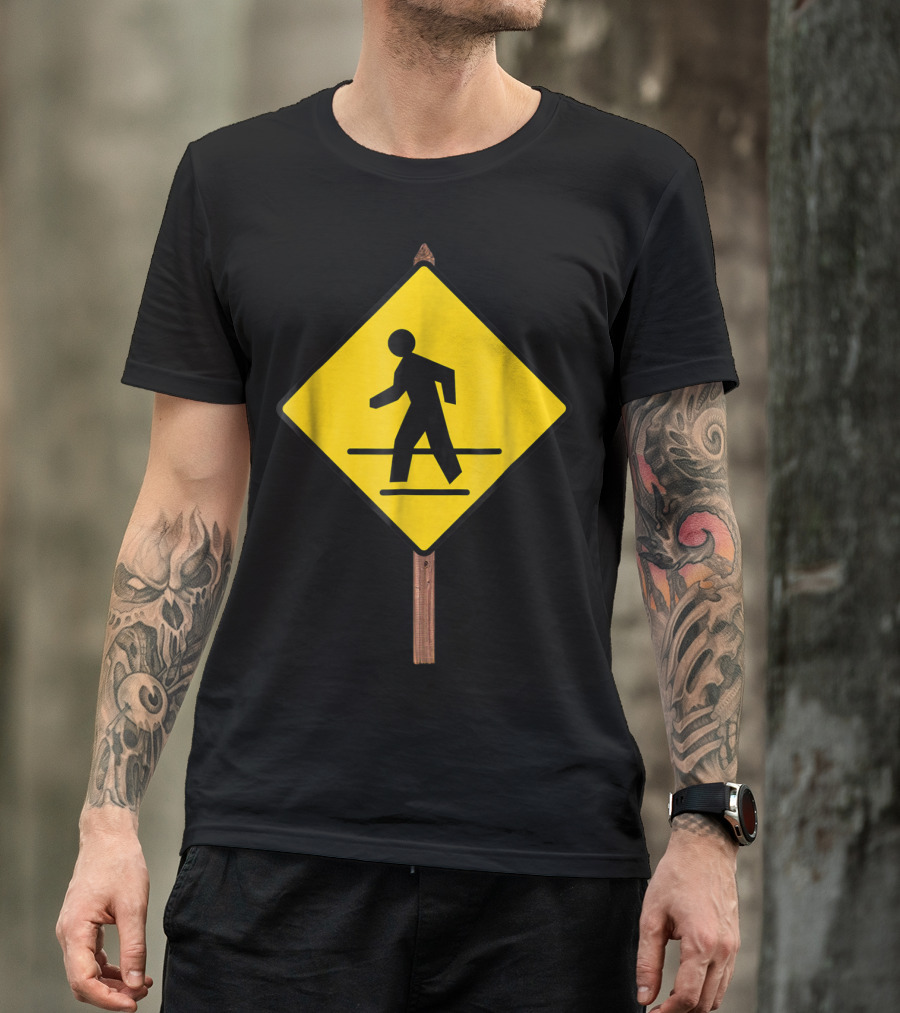 Pedestrian Crossing Road Sign Yellow Diamond Traffic T-Shirt